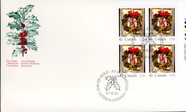 Canada FDC#1149 -PB- Holly Wreath (1987) 42¢