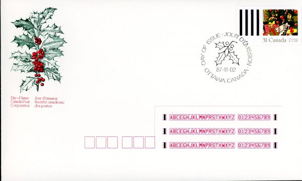 Canada FDC#1151 - Gifts under Tree (1987) 31¢ Booklet single from 1151a