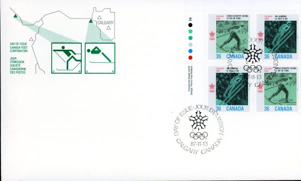 Canada FDC#1153a -PB- 1988 Olympic Winter Games (1987) 2 x 36¢ Se-tenant pair (1152, 1153)