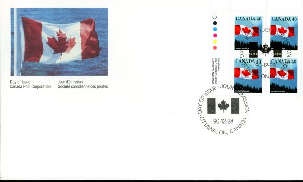 Canada FDC#1169 -PB- Flag over Mountains (1990) 40¢