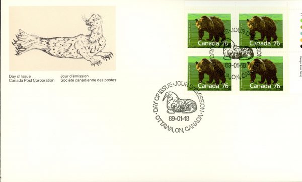 Canada FDC#1178 -PB- Grizzly Bear (1989) 76¢