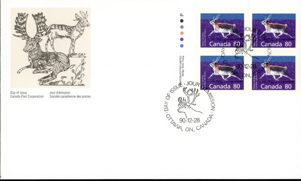 Canada FDC#1180 -PB Peary Caribou (1990) 80¢