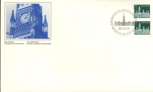 Canada FDC#1194Apa - Parliament (1989) 2 x 38¢ Pair, dull fluorescence