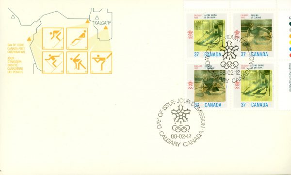 Canada FDC#1196a -PB- 1988 Olympic Winter Games (1988) 2 x 37¢ Se-tenant pair (1195, 1196)