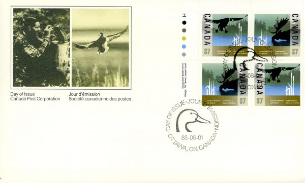 Canada FDC#1205a -PB- Wildlife Conservation (1988) 2 x 37¢ Se-tenant pair (1204, 1205)