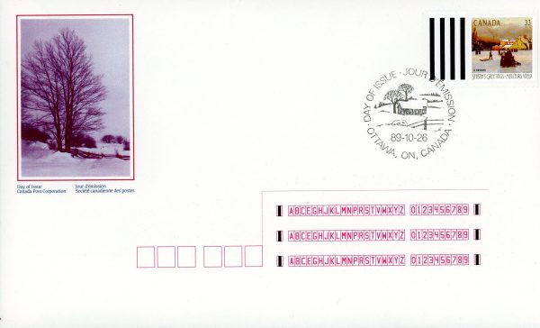 Canada FDC#1259 - Champ-de-Mars, Winter (Montreal) (1989) 33¢ Booklet single with straight edge from 1259a