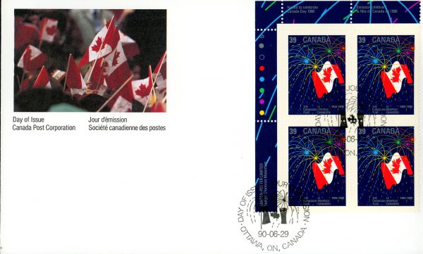 Canada FDC#1278 -PB- Canadian Flag with Fireworks (1990) 39¢