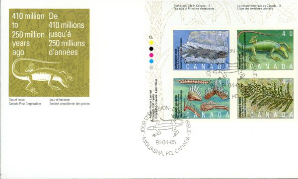 Canada FDC#1309a -PB- Prehistoric life in Canada-2 (1991) 4 x 40¢ Se-tenant block (1306-1309)