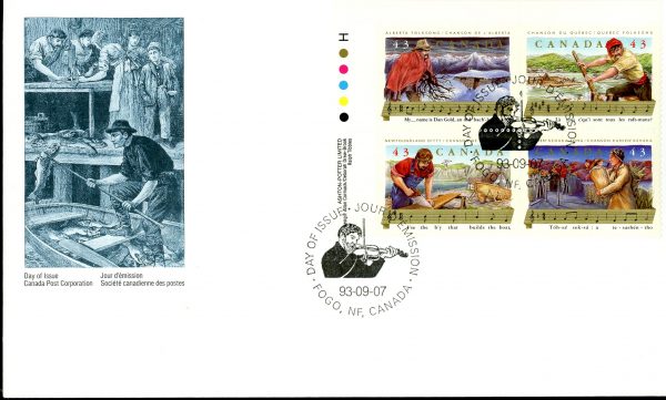 Canada FDC#1494a -PB Canadian Folklore-4 (1993) 4 x 43¢ Se-tenant block (1491-1494)