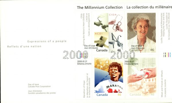 Canada FDC#1824 - Hearts of Gold (2000) 4 x 46¢ Pane of 4