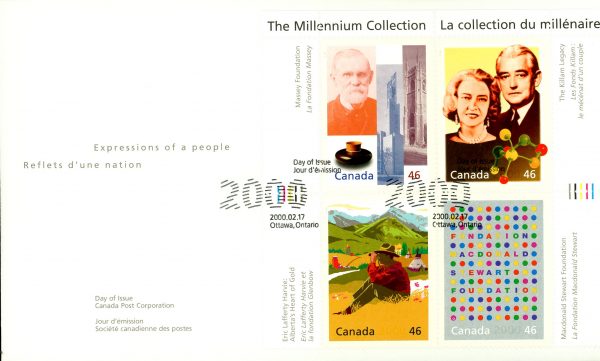 Canada FDC#1830 - A Tradition of Generosity (2000) 4 x 46¢ Pane of 4