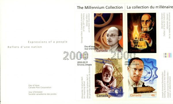 Canada FDC#1832 - Fathers of Invention (2000) 4 x 46¢ Pane of 4