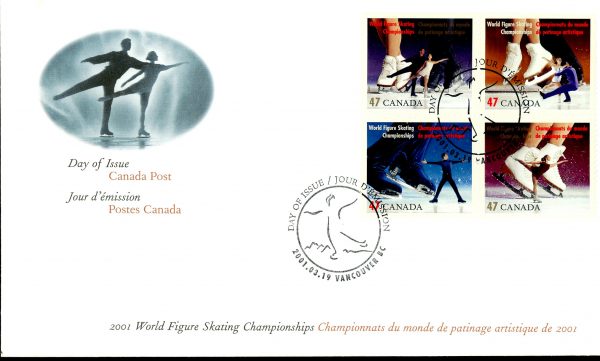 Canada Stamp #1899a - World Figure Skating Championships (2001) 4 x 47¢ Se-tenant block of 4 different (1896-1899)