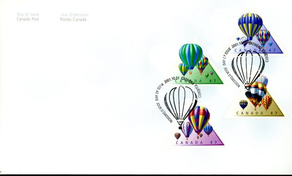 Canada FDC #1921-A,B,C,D - Hot Air Balloons (2001) 4 x 47¢ pane of 4