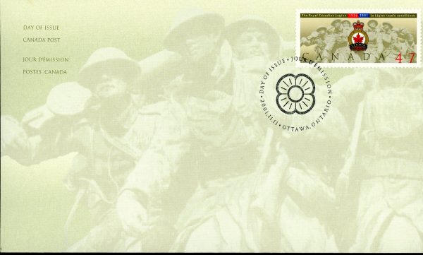 Canada FDC #1926 - Legion badge over a portion of the National War Memorial (2001) 47¢