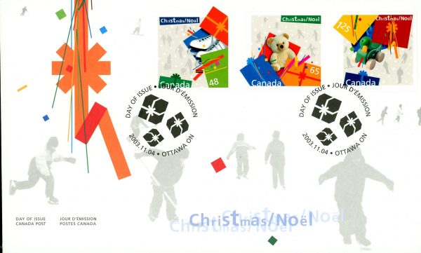 Canada FDC#2004-6 - Christmas-Gifts (2003) 1 x 48¢, 1 x 65¢, 1 x $1.25 Series of 3