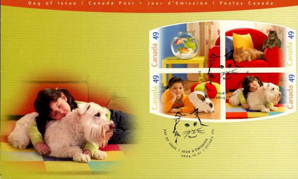 Canada FDC#2060a - Pets (2004) 4 x 49¢ Booklet pane of 4