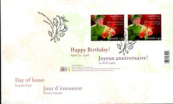 Canada FDC #2150 - Queen Elizabeth II, 80th Birthday (2006) 2 x $1.49 Souvenir sheet of 2