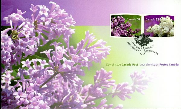 Canada FDC#2208i - Pale purple lilac "Isabella" (2007) 2 x 52¢ Se-tenant Pair,