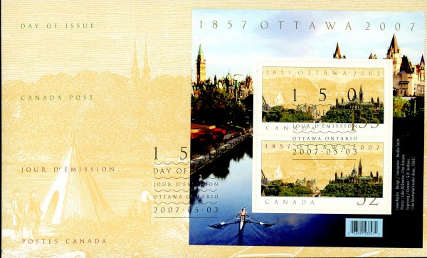 Canada FDC#2213 - Ottawa, Capital Sesquicentennial (2007) 1 x 52¢, 1 x $1.55 Souvenir sheet of 2