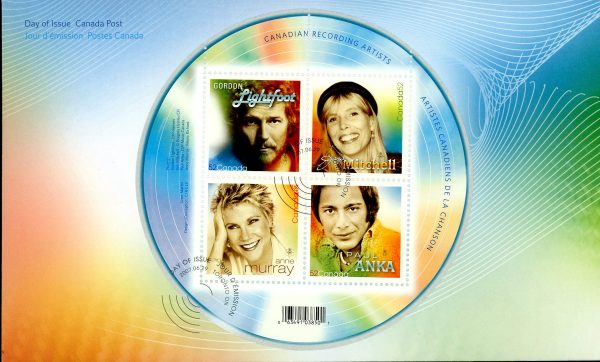 Canada FDC#2221 - Canadian Recording Artists (2007) 4 x 52¢ Souvenir sheet of 4