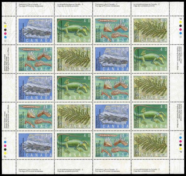 Canada Stamp SHEET#1309a - Prehistoric life in Canada-2 (1991) 4 x 40¢ Se-tenant block (1306-1309)