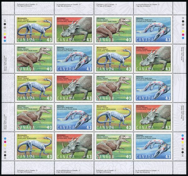 Canada Stamp SHEET#1498a - Prehistoric life in Canada-3 (1993) 4 x 43¢ Se-tenant block (1495-1498)