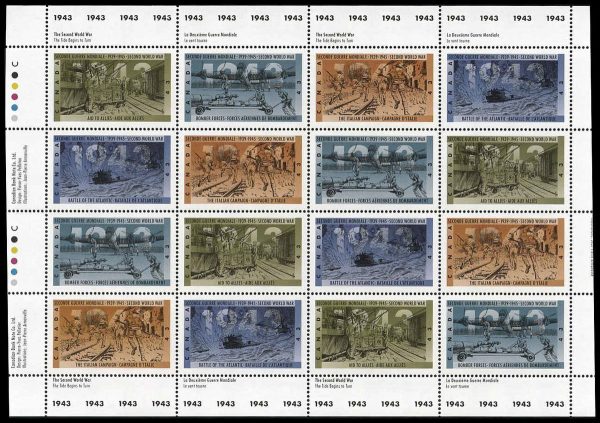 Canada Stamp SHEET#1506a - Second World War-1943 (1993) 4 x 43¢ Se-tenant block (1503-1506)