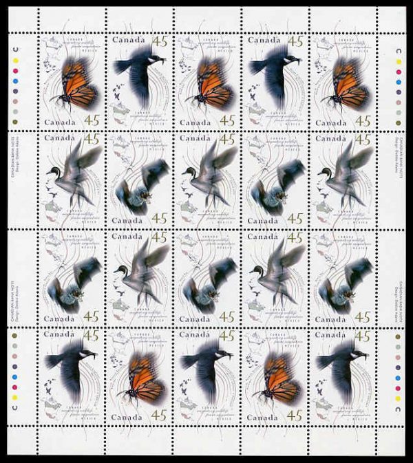 Canada Stamp SHEET#1567a - Migratory Wildlife (1995) 4 x 45¢