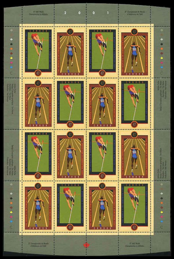 Canada Stamp SHEET#1908a - IAAF World Championships (2001) 2 x 47¢