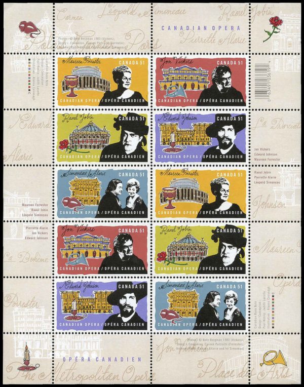 Canada Stamp SHEET#2182a - Opera (2006) 10 x 51¢ 2X Vertical se-tenant strip of 5 (2178-2182)