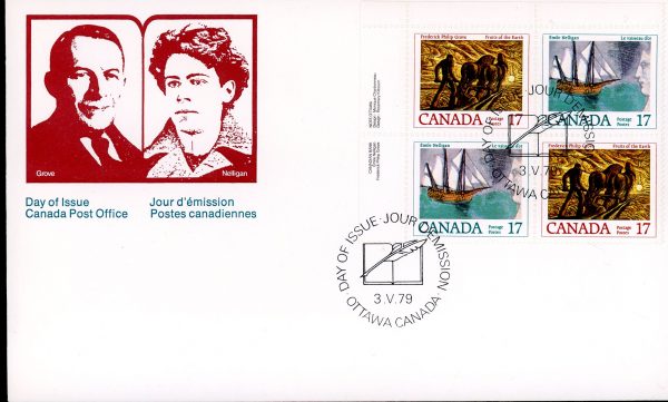 Canada FDC PB#818b - Canadian Authors (1979) 4 x 17¢ Se-tenant pair (817, 818)