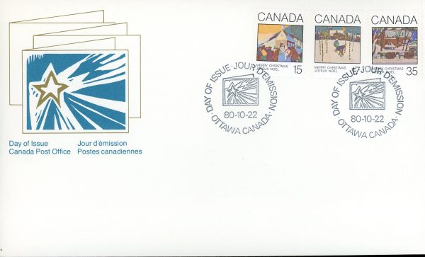 Canada OFDC#870-2 - Christmas-Greeting Cards (1980) 1 x 15¢, 1 x 17¢, 1 x 35¢ Series of 3