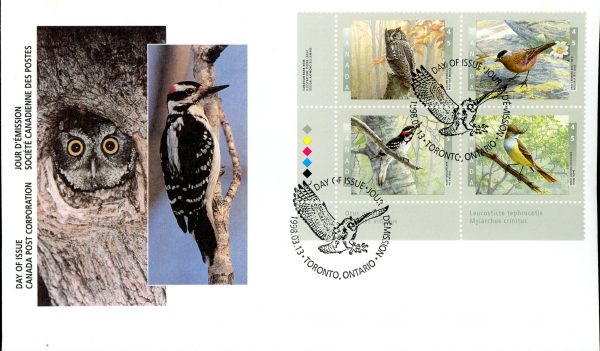 Canada FDC PB#1713a - Birds of Canada - 3 (1998) 4 x 45¢ PLATE block of 4 different (1710-1713)