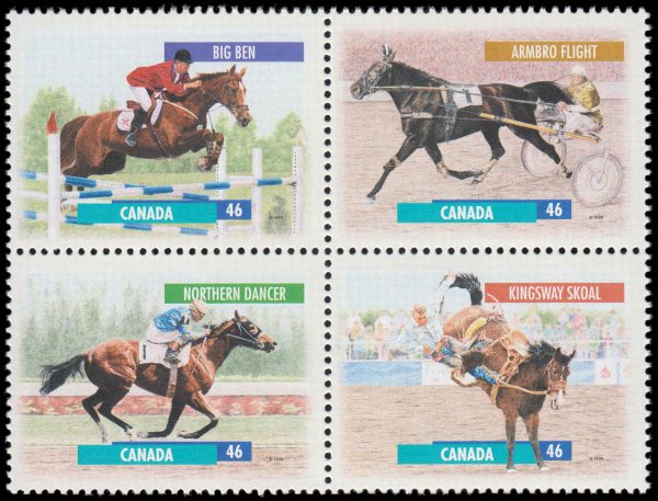 Canada Stamp #1794a - Canadian Horses (1999) 4 x 46¢ Se-tenant block or horizontal strip of 4 (1791-1794)