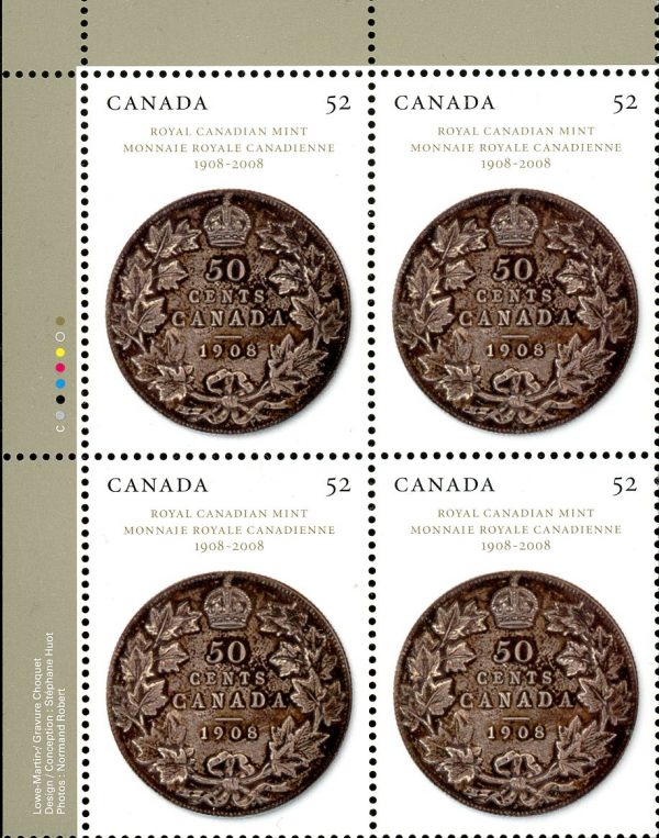 Canada Stamp PB#2274 - 50¢ Coin from 1908 (2008) 52¢