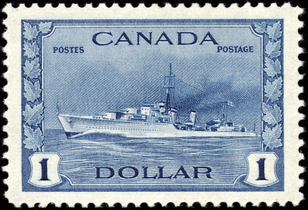 Canada PLATE BLOCK #262 - Tribal Class Destroyer, Royal Canadian Navy (1942) $1 - VF MNH