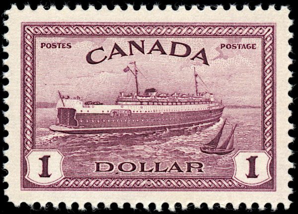 Canada Stamp #273 - Train Ferry, PEI (1946) $1 - MNH (VF-MH)