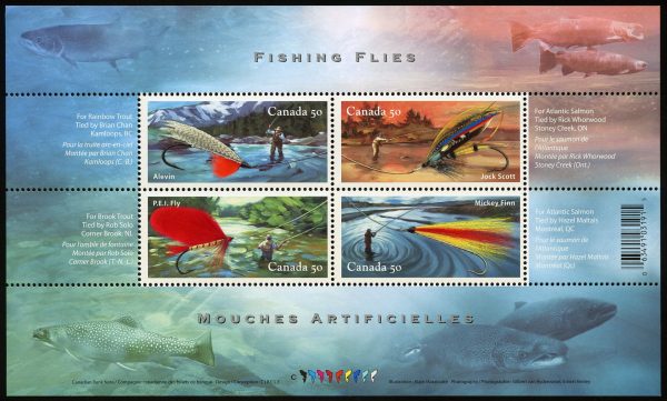 Canada Stamp #2087 - Fishing Flies (2005) 4 x 50¢ Souvenir sheet