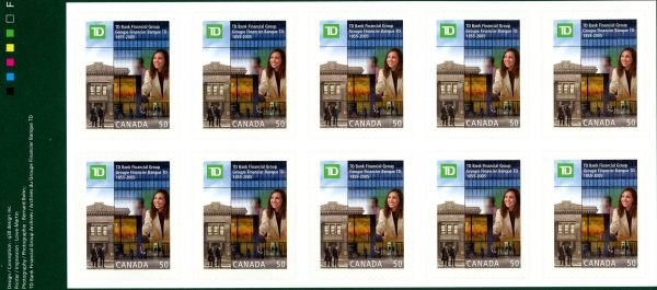 Canada Stamp BOOKLET#309 - TD Bank (2005) 10 x 50¢ Booklet pane of 10 (2094A IN COVER)