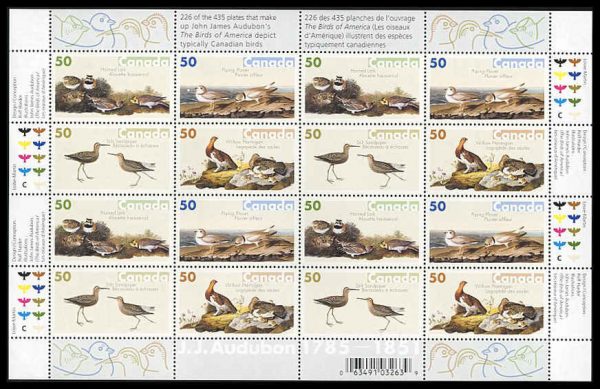 Canada Stamp SHEET#2098a - John James Audubon's Birds-3 (2005) 4 x 50¢ Se-tenant block of 4 (2095-2098)