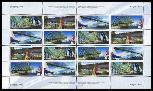 Canada Stamp SHEET#2103a - Canadian Bridges (2005) 4 x 50¢ Se-tenant block or strip of 4 (2100-2103)