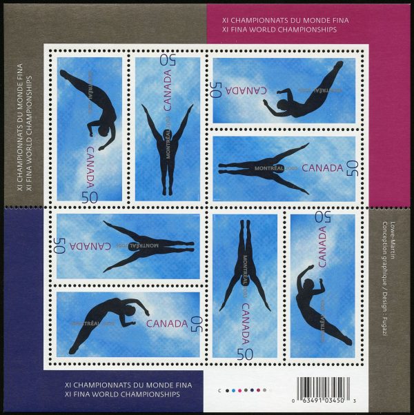 Canada Stamp #2114a - XI FINA World Championships (2005) 2 x 50¢ Se-tenant pair (2113, 2114)