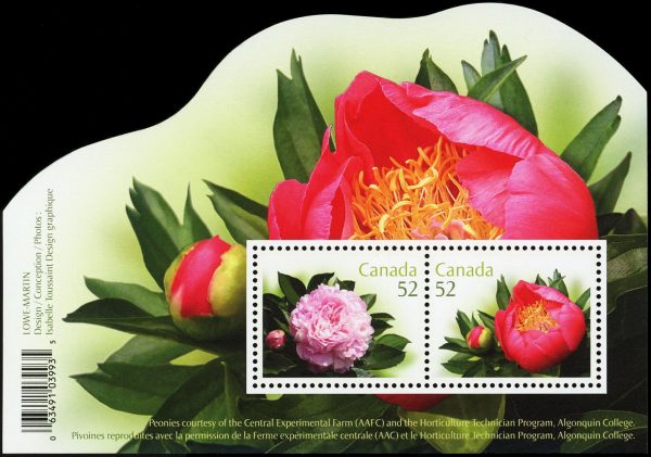 Canada Stamp #2260 - Peonies (2008) 2 x 52¢ Souvenir sheet of 2