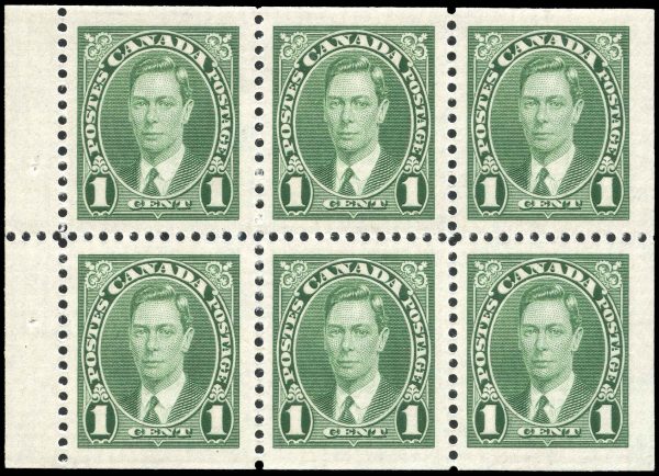 Canada Stamp #231b - King George VI (1937) 6 x 1¢ Booklet pane of 6 x 1¢ (231), (BK 28)