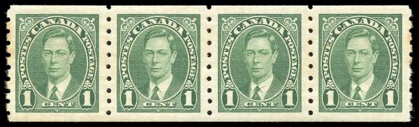 Canada Stamp #238strip - King George VI (1937) 4 x 1¢ Strip of 4