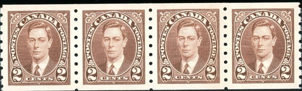 Canada Stamp #239 - King George VI (1937) 2¢ - STRIP OF 4