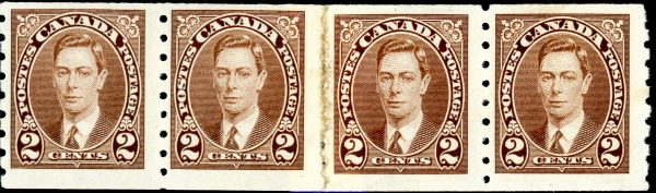 Canada Stamp #239i - King George VI (1937) 4 x 2¢ POST OFFICE REPAIR OF 4