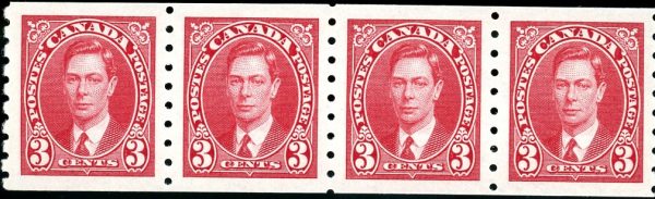 Canada Stamp #240-strip - King George VI (1937) 4 x 3¢ Strip of 4