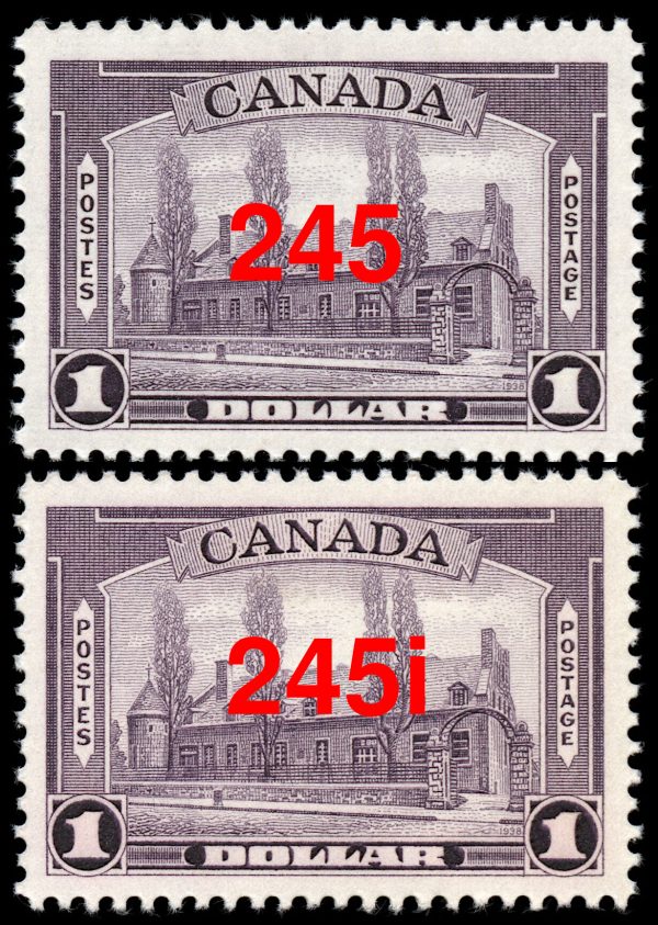 Canada Stamp #245i - Château de Ramezay, Montreal (1938) $1 Aniline ink, colouring the paper violet - Image 2